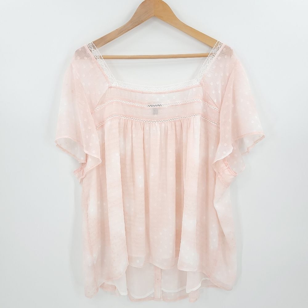 Torrid Coquette Chiffon Clip-Dot Lace Blouse Top Blush Pink Girly Romantic 4X - Picture 3 of 14